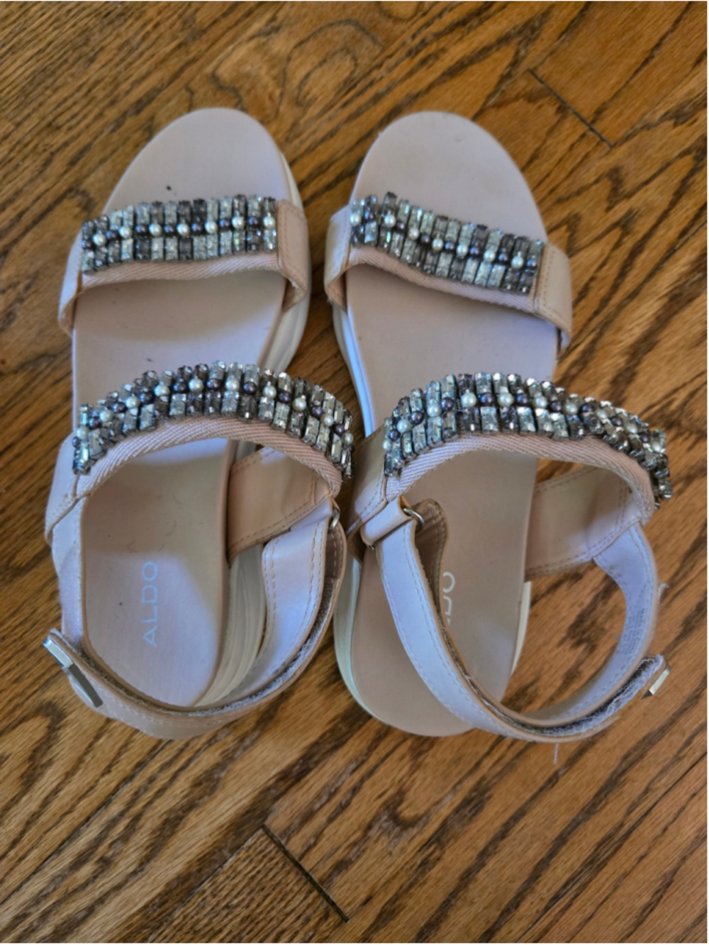 Women's ALDO Embellished Platform Sandals in Beige and Silver-size 10